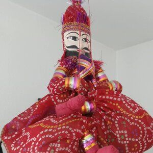 Two vintage puppets from Rajasthan, two Kathputli puppets, bought locally